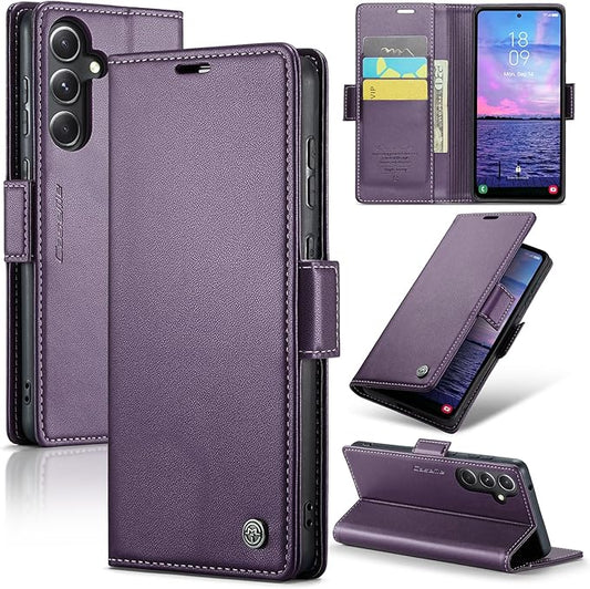 AUPAI for Samsung Galaxy S23 FE Wallet Case with Credit Card Holder, PU Leather RFID Blocking Folio Flip Kickstand Magnetic Clasp Protective Phone case for Women Men Purple