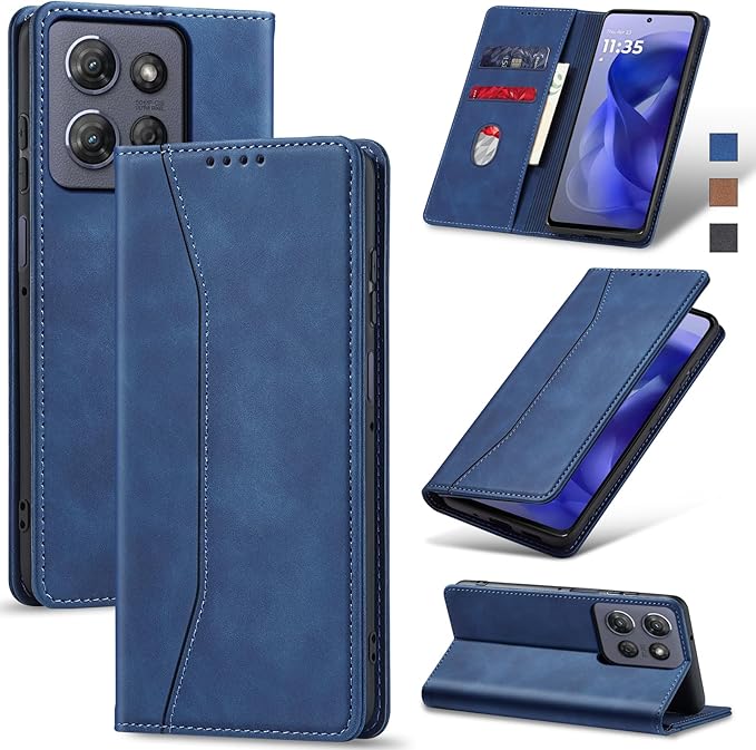 Jasonyu Flip Wallet Case for Moto G Power/Play (2025),Leather Magnetic Folio Cover with Card Holder,Kickstand - TPU Shockproof Durable Protective Phone Case,Blue