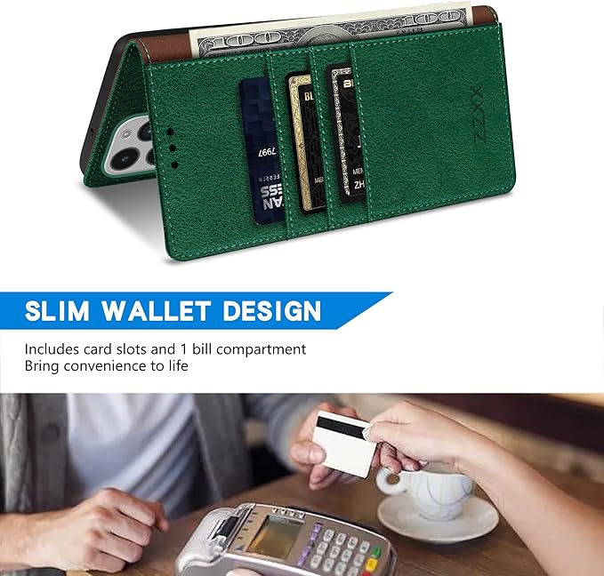 ZZXX for iPhone 14 Pro Wallet Case with [RFID Blocking] Card Slot Kickstand Magnetic Closure Leather Flip Fold Protective Phone Case for iPhone 14 Pro Case Wallet(Green-6.1 inch)