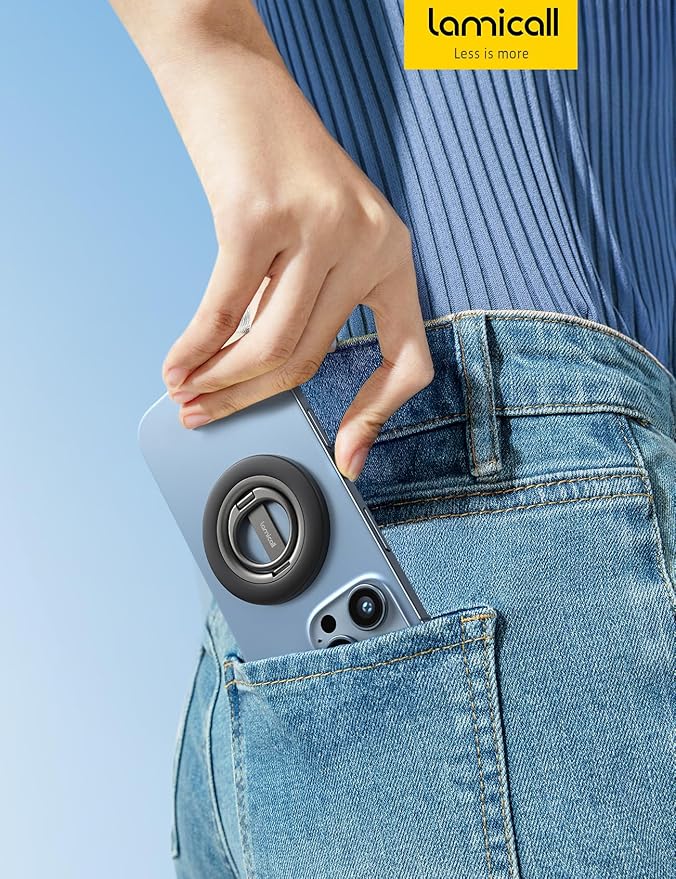 Lamicall for MagSafe Magnetic Phone Grip Stand - [Upgrade Dual-Hinge] Finger Ring Holder, 360° Rotation Phone Kickstand Super Magnet Ring, Mag Safe Accessories for iPhone 17 16 Pro Max Air, Androids