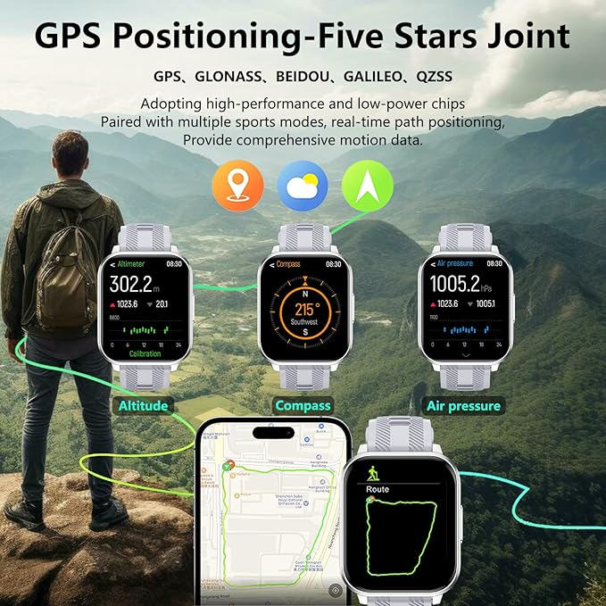 Smart Watch with Ai Functions GPS Tracking for Android Phones and iPhone Compatible Bluetooth Call Message Alert Heart Rate/Sleep Monitor IP68 Waterproof for Men Women