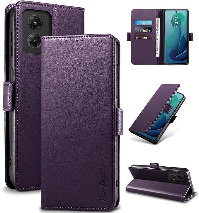 Wallet Flip Case for Moto G 5G (2024) - [RFID Blocking] Luxury PU Leather Card Holder Magnetic Phone Cover with Kickstand,Shockproof Protective Case,Purple