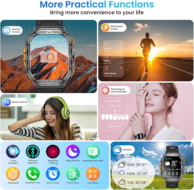 Smartwatch for Men GPS Sports Watch, 1.96" AMOLED Display, 5ATM Waterproof Metal Military Smart Watches, Fitness Activity Tracker with Compass Pedometer Sleep/Heart Rate Monitor for Android iOS Black