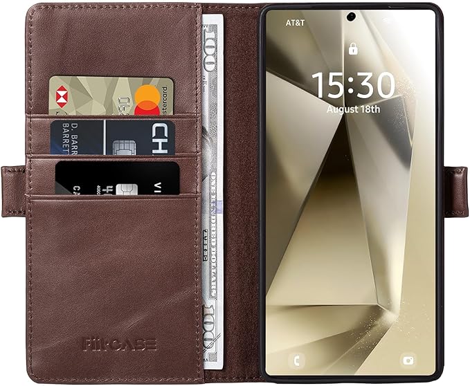 Case for Galaxy S25 Ultra 6.9"-Genuine Leather Folio Wallet Case with Kickstand RFID Blocking Card Holder Magnetic Protective Phone Cover Compatible with Galaxy S25 Ultra 2025 (Darkbrown)