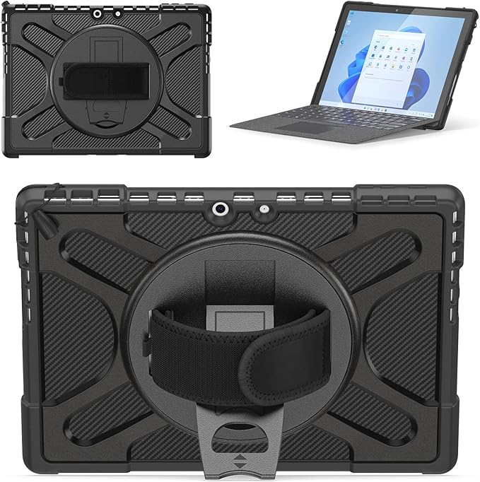 ZenRich Rugged Case for Microsoft Surface Pro 11/10/ 9 (13-inch, 2024/2022), Shockproof Case for Surface Pro 11/10/ 9 with 360°Rotating Kickstand & Hand Strap, Compatible with Type Cover Keyboard
