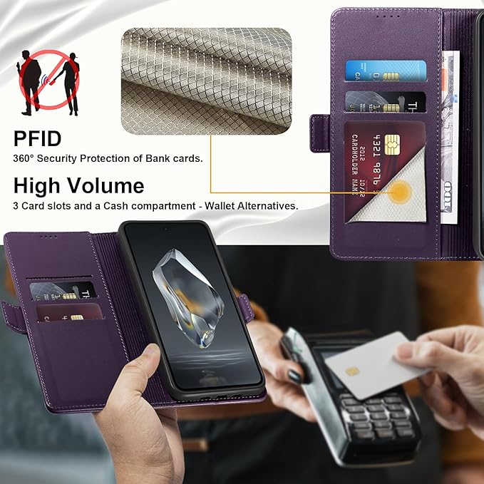 Wallet Flip Case for OnePlus 12R 5G - [RFID Blocking] Luxury PU Leather Card Holder Magnetic Phone Cover with Kickstand,Shockproof Protective Case,Purple