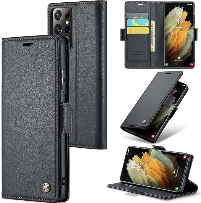 Case for Samsung Galaxy S21 Ultra Wallet Case, RFID Blocking PU Leather Flip Folio Cover Card Holder Kickstand Shockproof Phone Case Compatible with Samsung Galaxy S21 Ultra, Black