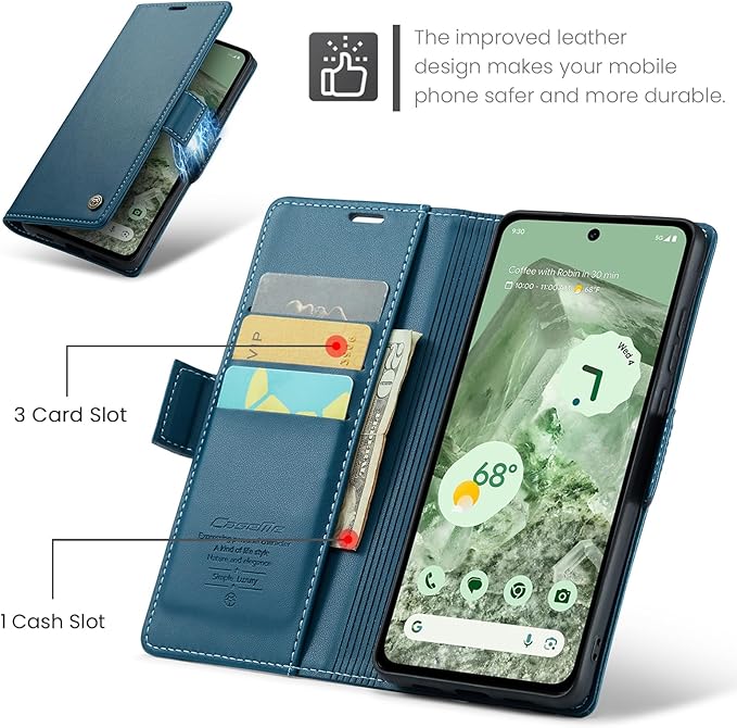 for Google Pixel 8A Case, Premium PU Leather Wallet Case Flip Cover with [RFID Blocking][Card Holder][Stand Function] Shockproof Protective for Google 8A, Blue