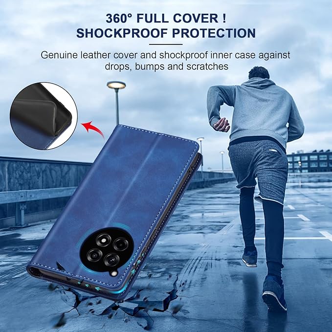 Jasonyu Flip Wallet Case for OnePlus 12R,Leather Magnetic Folio Cover with Card Holder,Kickstand - TPU Shockproof Durable Protective Phone Case,Blue