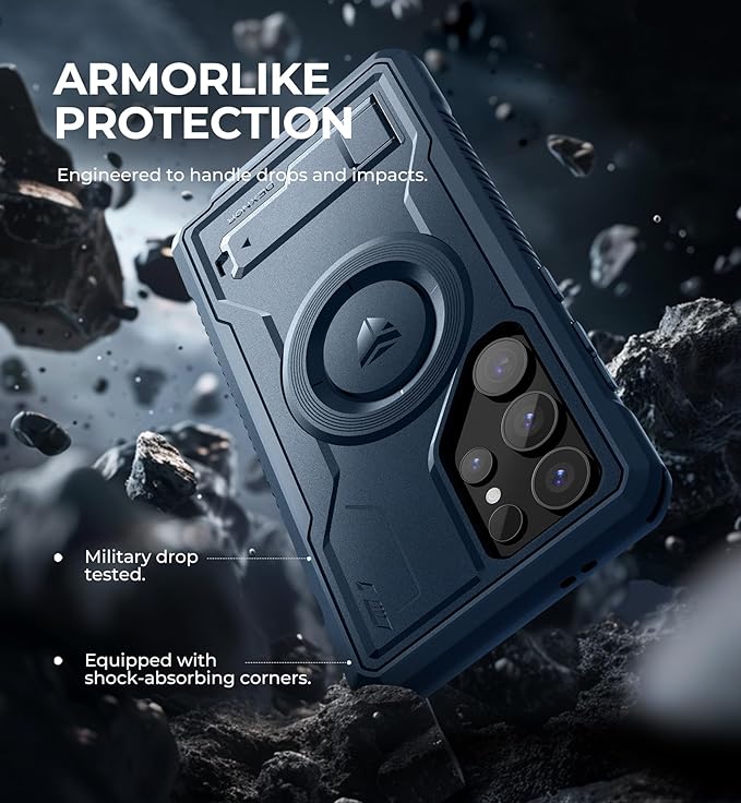 Dexnor Magnetic Case for Samsung Galaxy S24 Ultra Case, Compatible with Magsafe, 2 Front Frames & Built-in Screen Protector, Bumper Rugged Shockproof Full-Body Protective Cover with Kickstand,Navy