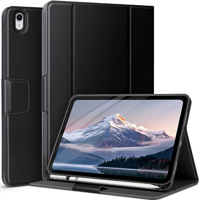 auaua Case for iPad (A16) 11th Generation 11 Inch 2025, iPad 10th Generation 10.9 Inch 2022, with Pencil Holder and Pocket, Typing Angle Muti-Stand Magnetic Closure Auto Sleep/Wake (Black)