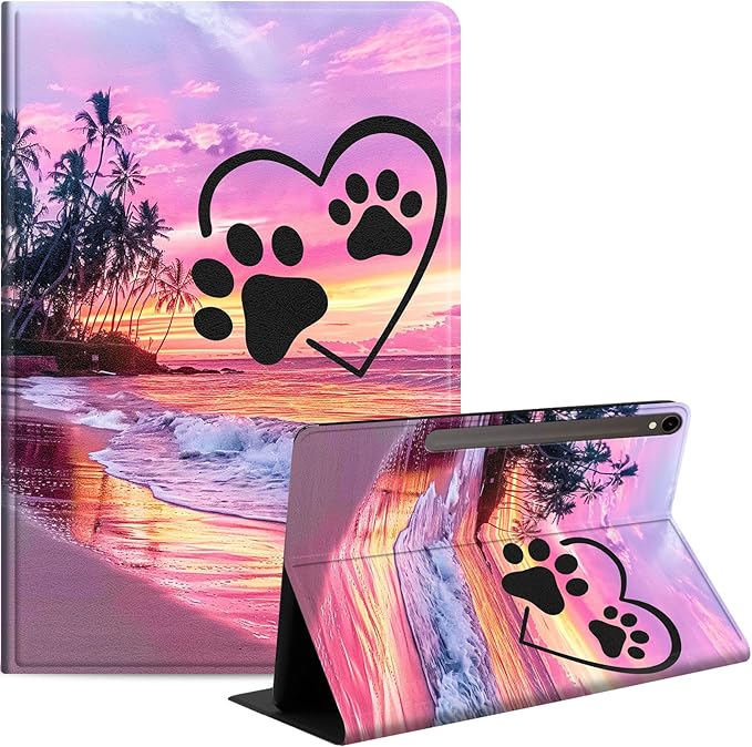 Case for Samsung Galaxy Tab S10 FE/ S9 FE 5G 10.9 Inch/Tab S9 11 Inch, Slim PU Leather Stand Cover with Auto Wake/Sleep, Multi-Angle Viewing & Shockproof, Pink Seascape