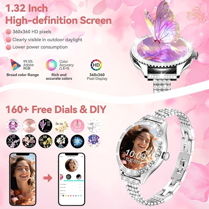 Smart Watch for Women - Make/Answer Call, 1.32" IP67 Waterproof Fitness Watch with Heart Rate Sleep Monitor, 100+ Sports Modes Activity Tracker, Step Counter Smartwatch for iOS Android