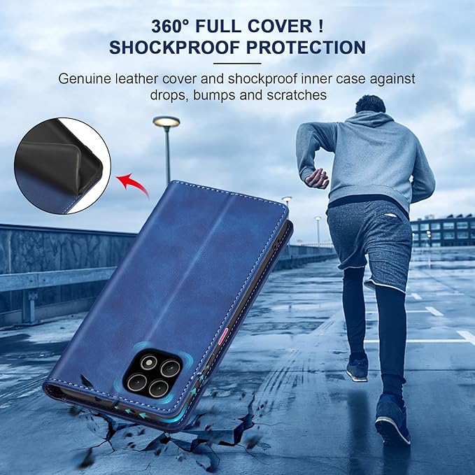 Jasonyu Flip Wallet Case for T-Mobile Revvl 7,Leather Magnetic Folio Cover with Card Holder,Kickstand - TPU Shockproof Durable Protective Phone Case,Blue