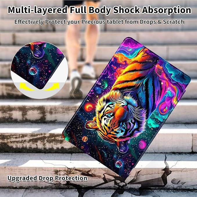 Case for Samsung Galaxy Tab S10 FE / S9 FE 5G 10.9 inch & Tab S9 11 inch, PU Leather 360° Rotating Stand Cover, Auto Sleep/Wake, Folio Smart Protective Cover, Vibrant Tiger