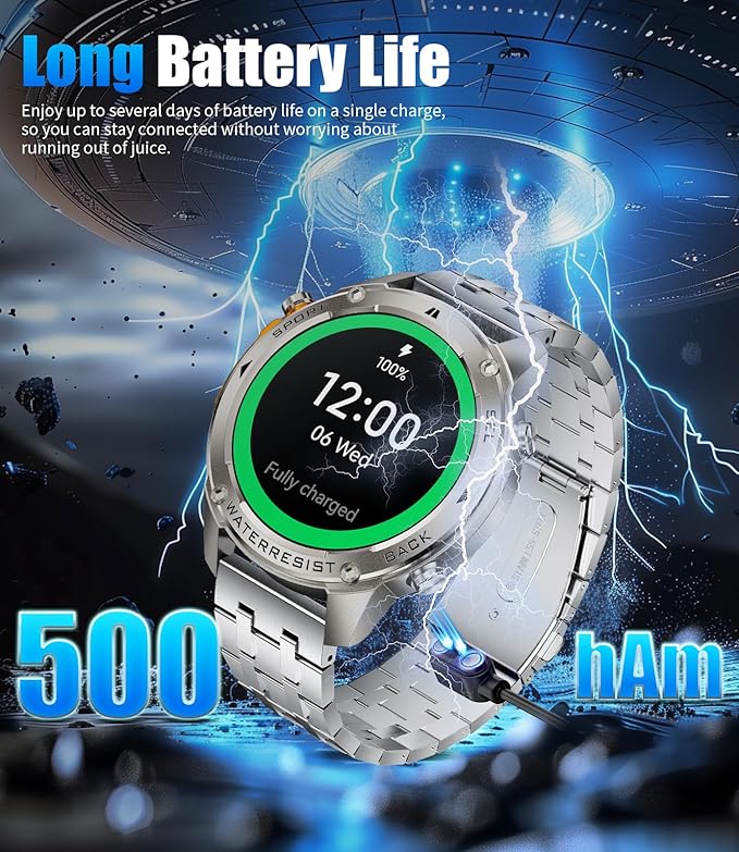 GPS Smart Watch for Men-5ATM/IP69K Waterproof,45 Days Standby(500mAh),1.43" AMOLED Rugged Military Smartwatch with Compass Altitude,170+ Sport Modes Smart Watches for Android iPhones Silver