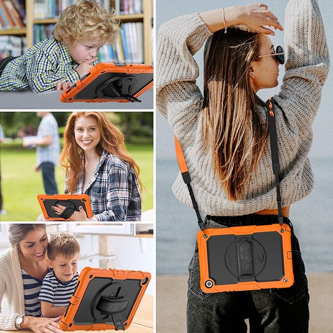 HXCASEAC Case for Samsung Galaxy Tab A8 10.5 inch, Protective with Screen Protector/Hand Strap/Pen Holder, Sturdy Shockproof A8 Tablet Case 2022 SM-X200/X205/X20 - Orange
