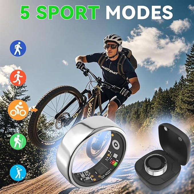 Smart Ring for Women Men with a Black Charging Box,Bluetooth Connection,Health Ring,IP68 Waterproof, Fitness Ring Tracks Heart Rate/Sleep/Steps/Sports Activities/Blood Oxygen(Silver 13)