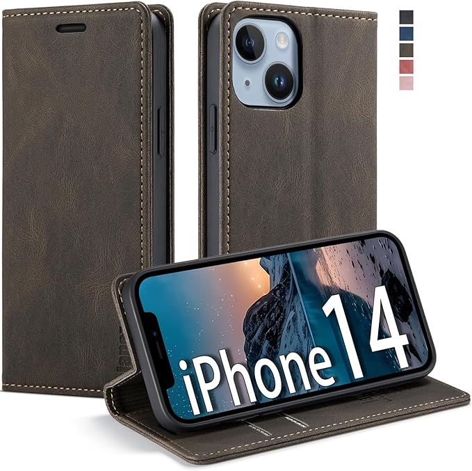 japezop iPhone 14 Case, iPhone 14 Wallet Case with [RFID Blocking] Card Holder Kickstand Magnetic,Leather Flip Case Wallet for iPhone 14 5G 6.1 Inch (Coffee)