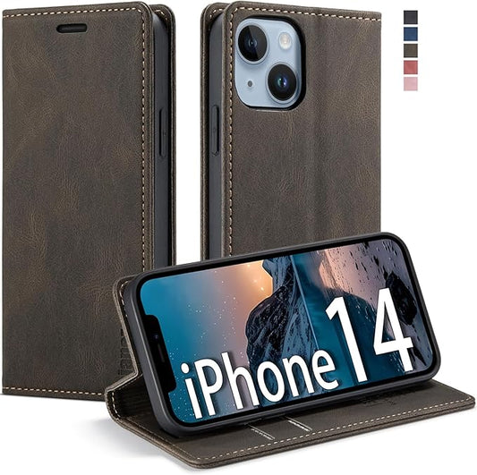 japezop iPhone 14 Case, iPhone 14 Wallet Case with [RFID Blocking] Card Holder Kickstand Magnetic,Leather Flip Case Wallet for iPhone 14 5G 6.1 Inch (Coffee)