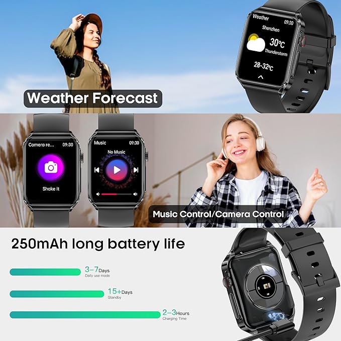 Smart Watch, 1.85" HD Bluetooth Call Pedometer with Heart Rate/Blood Oxygen/Blood Pressure/Blood Composition/Body Composition/Sleep Monitor, IP67 Waterproof (Black Leather)