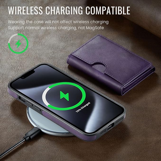 Asuwish Phone Case for iPhone 14 6.1 inch Wallet Magnetic Detachable Cell Cover with Wireless Charging and RFID Blocking Credit Card Holder Flip Stand iPhone14 5G i i-Phone i14 14Case Women Men Purple