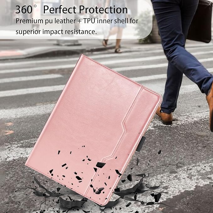 Case for Samsung Galaxy Tab S10 Lite/ S10 FE/ S9 FE 5G 10.9 Inch/Tab S9 11 Inch, PU Leather with Built-in S Pen Holder Magnetic Multi-Angle Stand Cover for Man,Woman,Rose Gold