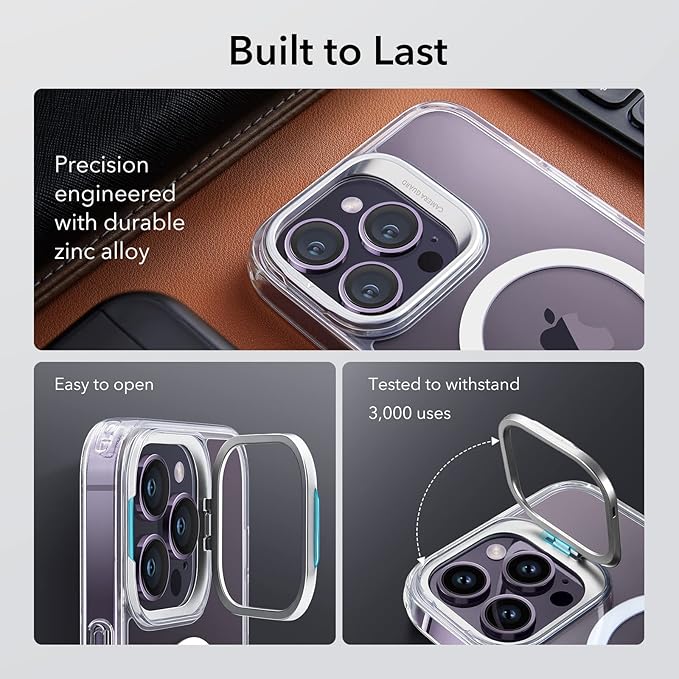ESR for iPhone 14 Pro Max Case, Compatible with MagSafe, Built-in Stash Stand Clear Phone Case for iPhone 14 Pro Max, Military-Grade Protection, Magnetic Phone Case, Classic Series,Clear