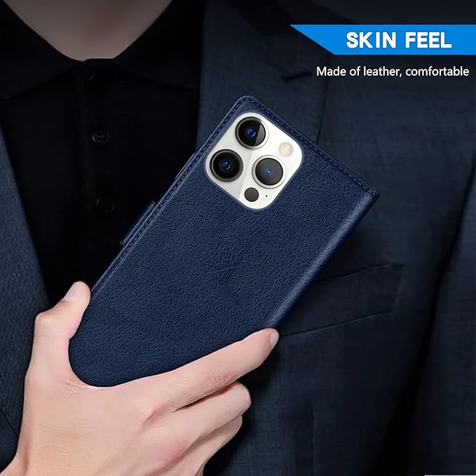 ZZXX for iPhone 15 Plus Wallet Case with [RFID Blocking] Card Slot Kickstand Magnetic Closure Leather Flip Fold Protective Phone Case for iPhone 15 Plus Case Wallet(Blue-6.7 inch)