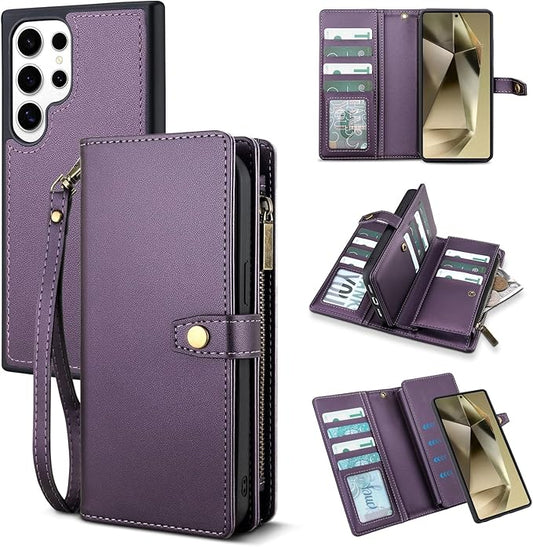 TwoHead for Samsung Galaxy S24 Ultra Wallet Case with Card Holder & Detachable Magnetic Phone Case for Galaxy S24 Ultra,PU Leather Shockproof Protective Phone Cover Wallet(6.8 in,Deep Purple)