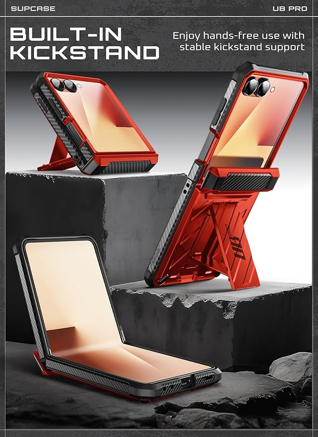 SUPCASE for Samsung Galaxy Z Flip 7 Case with Built-in Stand & Belt-Clip (Unicorn Beetle Pro), [Hinge Protection] [Front Tempered Glass Screen Protector] Full Body Military-Grade Phone Cover, Ruddy