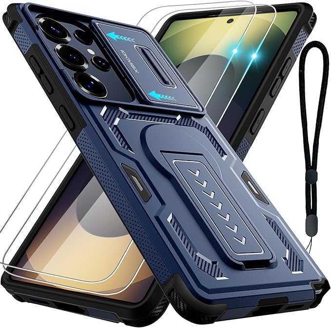 for Samsung Galaxy S25 Ultra Case with 2*Screen Protector, Slide Camera Cover, Kickstand, Lanyard Strap, Military Grade Shockproof Protective Heavy Duty Non-Slip for S25 Ultra Case-6.9'', Blue