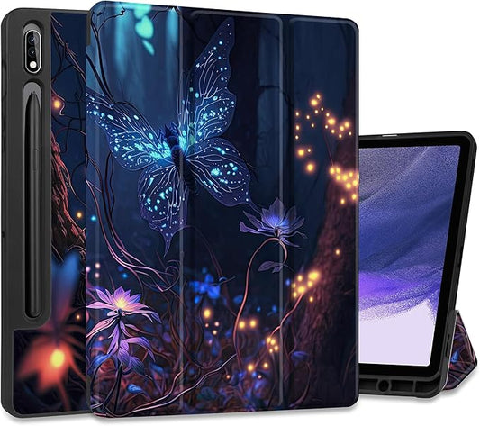 Case for Samsung Galaxy Tab S8 2022 & S7 2020, Shockproof Tablet Case for Samsung Tab S8/S7 11 inch with Auto Sleep/Wake + Trifold Stand + Soft TPU Back Cover, Glowing Flower