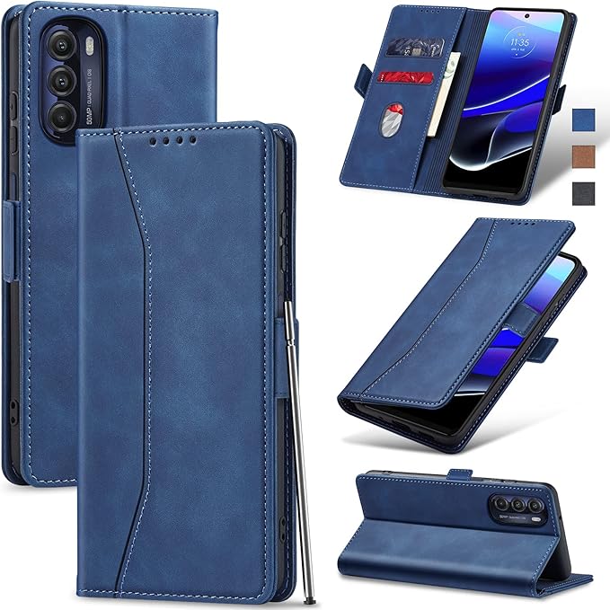 Jasonyu Flip Wallet Case for Moto G Stylus 5G (2022),Leather Magnetic Folio Cover with Card Holder,Kickstand - TPU Shockproof Durable Protective Phone Case,Blue