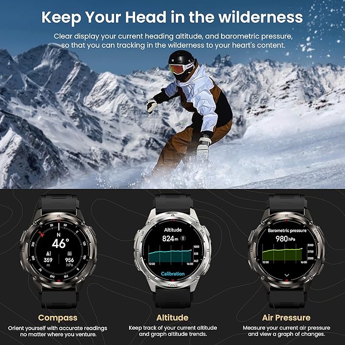 KOSPET Tank T3 Ultra 2 Smart Watch for Men GPS, Extra-Long Battery, Full Stainless Steel Body Rugged Smartwatch with Bluetooth Calling, 1.43" AMOLED Display, Pressure&Altitude&Compass