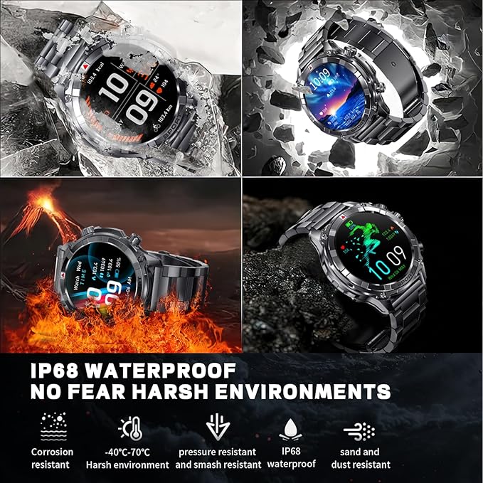 Smart Watches for Men with Bluetooth&Flashlight,1.52" IP68 Waterpro Men's Smart Watch,500mAh 100+ Sport Modes with Heart Rate/Sleep Monitor Fitness Trackers Compatible Android iOS(2 Straps)