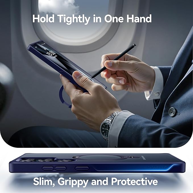 CASEKOO Patented 360° Spin Magnetic Stand for Samsung Galaxy S25 Ultra Case [18FT Military Drop Protection] [Compatible with MagSafe] Matte Translucent Slim S25 Ultra Case 6.9'' 2025, Blue