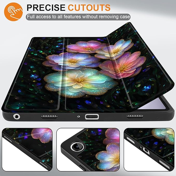MEEgoodo Case for Samsung Galaxy Tab A9 Plus 11 inch Cover 2024 2023 with S Pen Holder, A9+ Smart Tablet Cases with Leather Trifold Stand+Soft TPU Back Shell+Smart Auto Wake/Sleep, Glitter Flowers