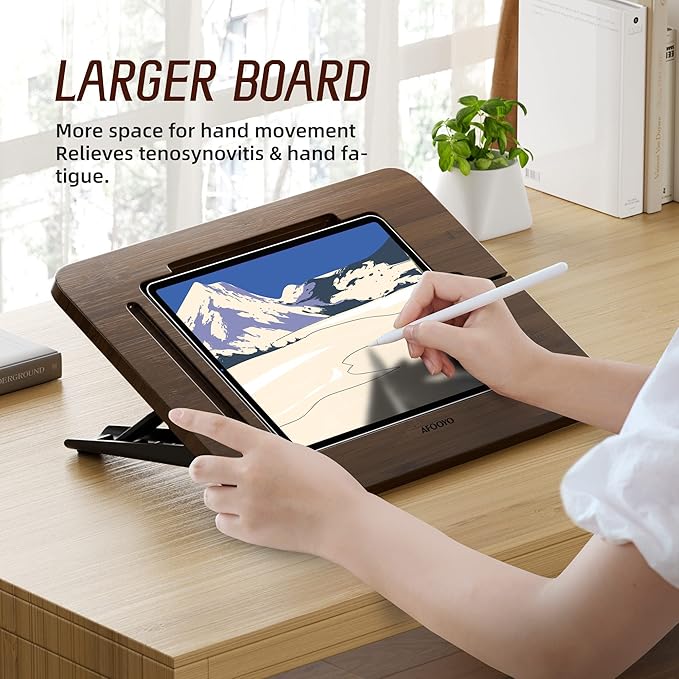 Bamboo Tablet Stand - Portable & Adjustable 5 Angles,Laptop Riser,Book Reading Stand,Compatible with 9.7/10.2/10.5/10.9/11 inches (Walnut Varnish)