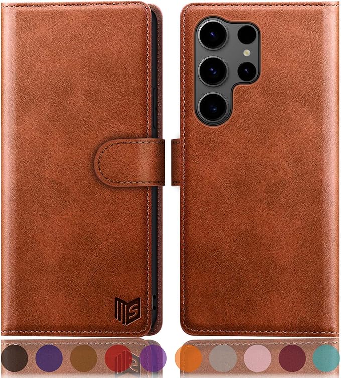 SUANPOT Compatible with Samsung Galaxy S25 Ultra Wallet case with RFID Blocking Credit Card Holder,Flip Book PU Leather Protective Cover Women Men for Samsung S25 Ultra Phone case Light Brown