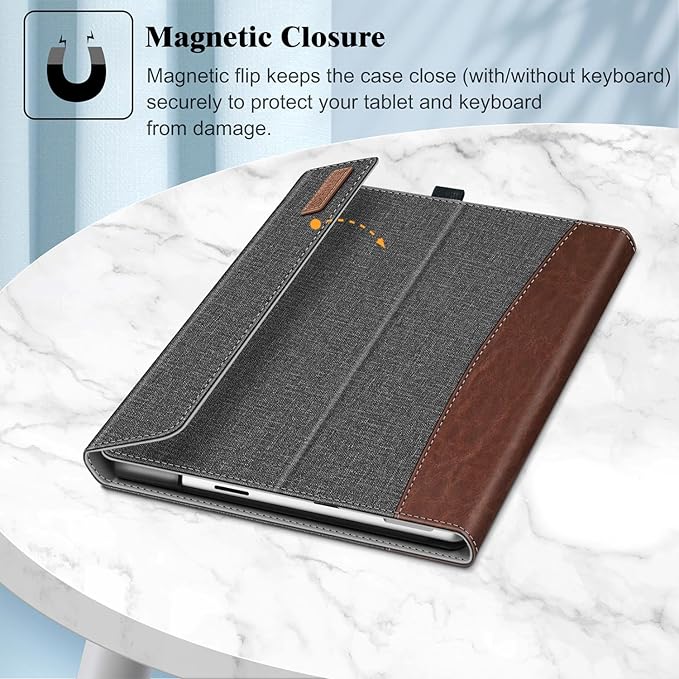 Fintie Case for 13 Inch Microsoft Surface Pro 11/10/9 - Multiple Angle Viewing Portfolio Business Cover with Pocket & Stylus Holder, Compatible with Type Cover Keyboard, Gray/Brown