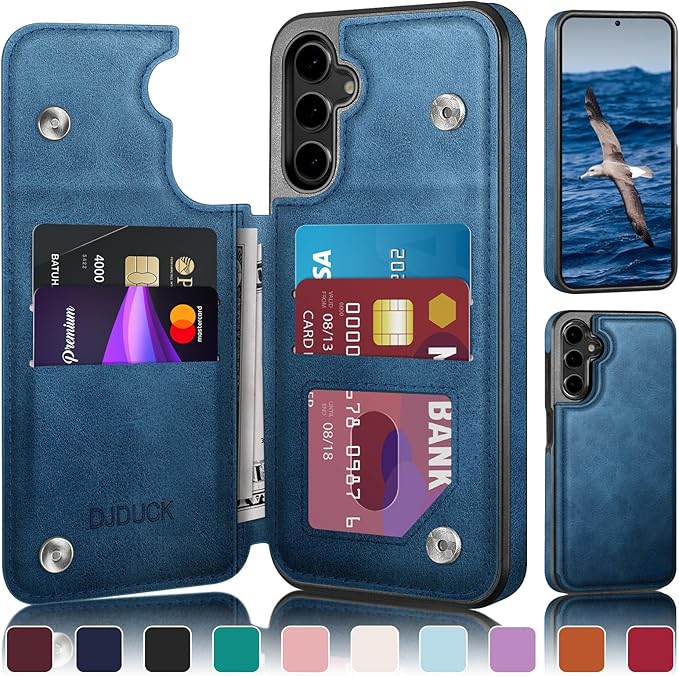DJDUCK Designed for Samsung Galaxy S25 Plus Case Wallet with Card Holder, [Magnetic Clasp Cover] [RFID Blocking Leather Protection] Shockproof Women Men Cases for Samsung S25 Plus Bright Blue