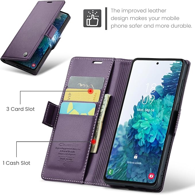 AUPAI for Samsung Galaxy S20 FE Wallet Case with Credit Card Holder, PU Leather RFID Blocking Folio Flip Kickstand Magnetic Clasp Protective Phone Cover for Women Men Purple