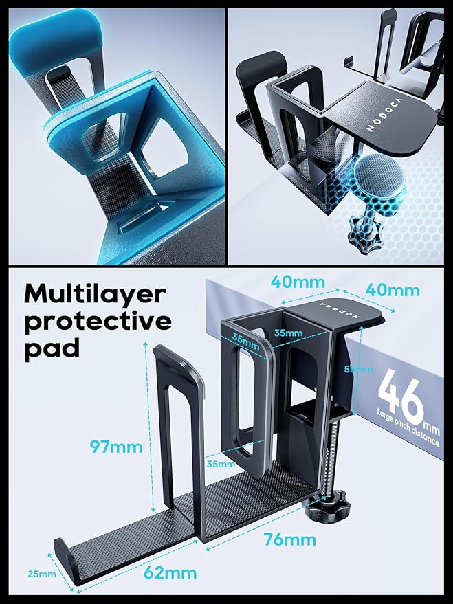 NODOCA 2-Slot Laptop Storage for Desk, Vertical Laptop Stand, MacBook Vertical Stand, with Headphone Holder, Desk Side Storage, Laptop Storage Rack for MacBook/Surface/Samsung/HP/Dell[L, Black]