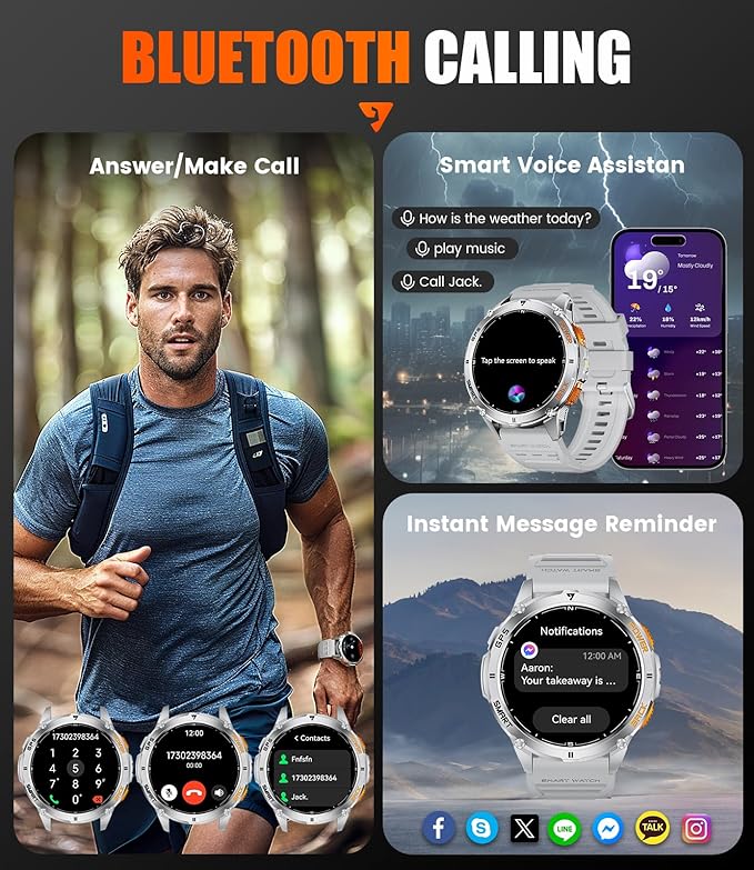 GPS Smart Watch for Men LED Flashlight, 530mAh Extra Large Battery, 1.43'' AMOLED Military Smartwatch Answer/Make Call with Heart Rate SpO2 Sleep Monitor for Android iOS Silver