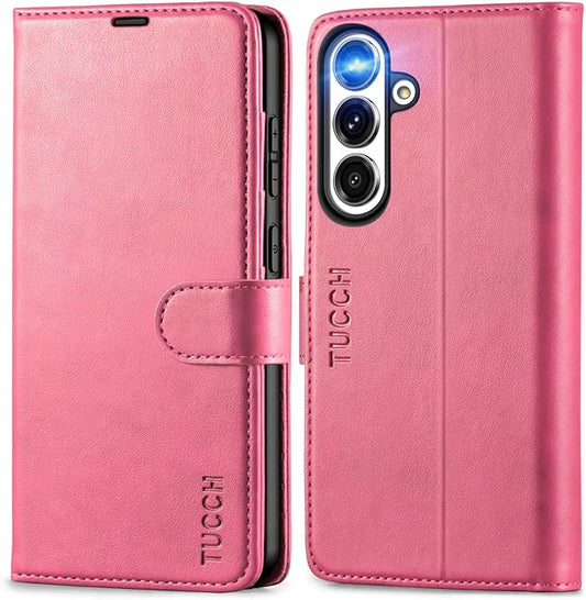 TUCCH Case Wallet for Galaxy S25 Plus, PU Leather Magnetic Kickstand [RFID Blocking] Card Slot Folio Flip Cover with [TPU Shockproof Interior Case] Compatible with Galaxy S25 Plus 6.7" 2025, Hot Pink