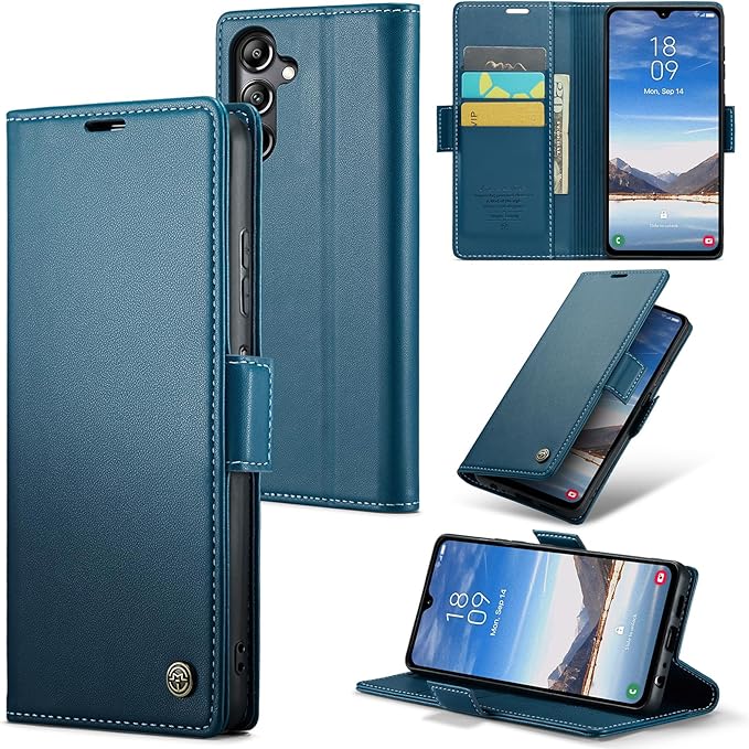 for Samsung Galaxy A05s Case, Premium PU Leather Wallet Case Flip Cover with [RFID Blocking][Card Holder][Stand Function] Shockproof Protective for Samsung Galaxy A05s, Blue