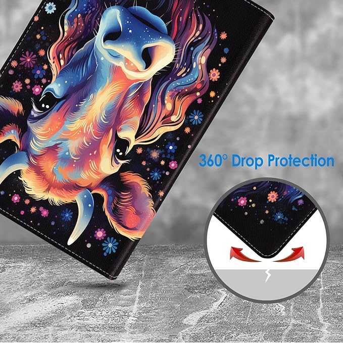 Case for Samsung Galaxy Tab S10 Lite / S10 FE / S9 FE 10.9-Inch / S9 11-Inch, Slim Lightweight PU Leather Stand Cover with Auto Wake/Sleep, Watercolor Art Cow
