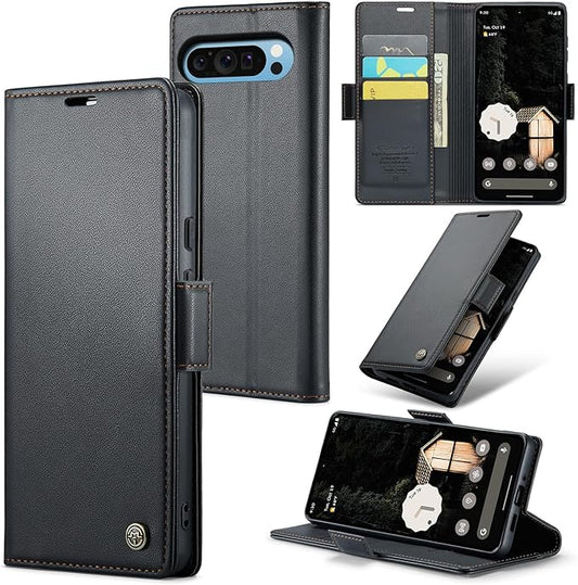 for Google Pixel 9 Pro XL Case, Premium PU Leather Wallet Case Flip Cover with [RFID Blocking][Card Holder][Stand Function] Shockproof Protective for Google 9 Pro XL, Black