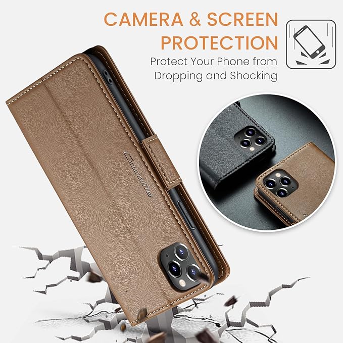 for iPhone 11 Pro Max Case, Premium PU Leather Wallet Case Flip Cover with [RFID Blocking][Card Holder][Stand Function] Shockproof Protective for iPhone 11 Pro Max, Brown